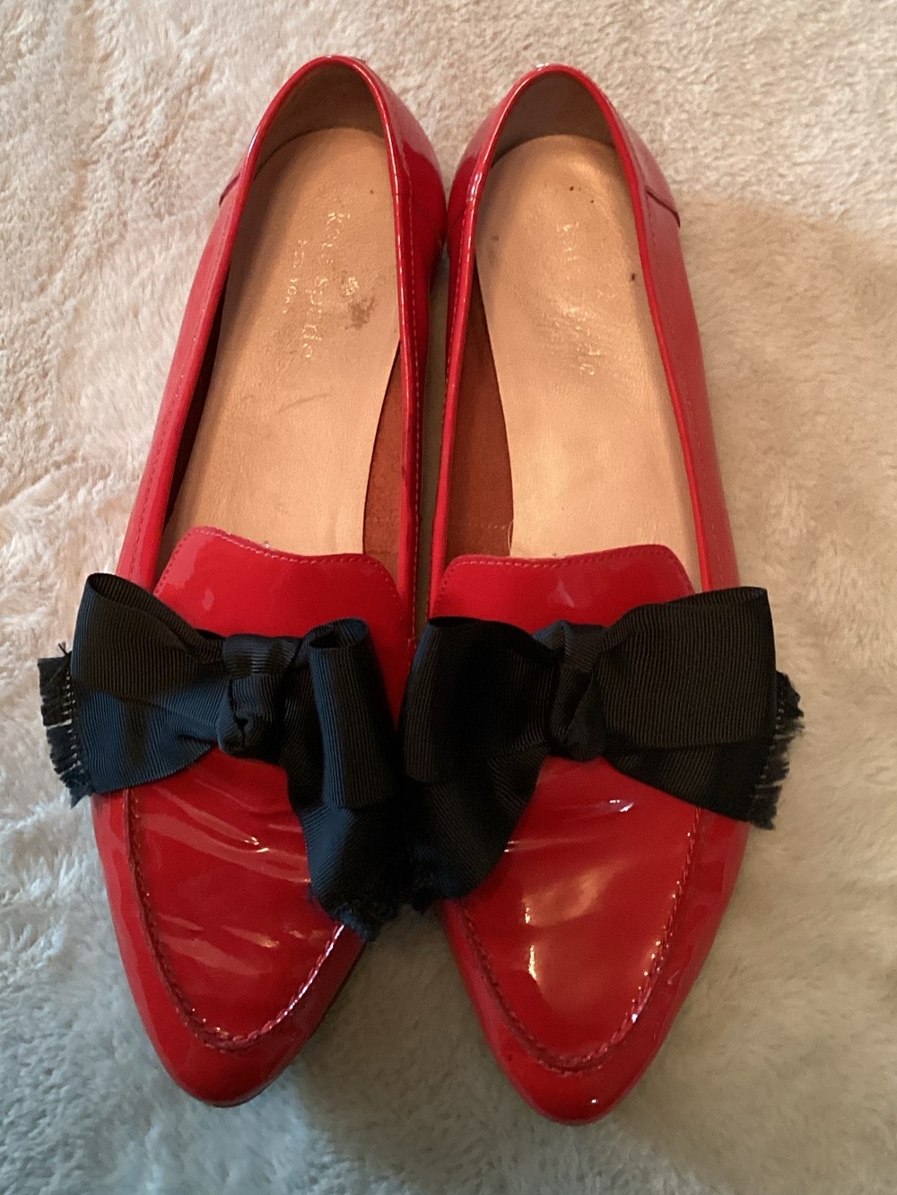 Kate Spade Cosetta Too in Fairytale Red Patent Loafers with Black Bow - Size 8